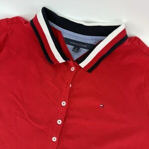 Tommy Hillfiger Red‎ Polo Womans 2XL Striped Collar Preppy Golf Vibrant